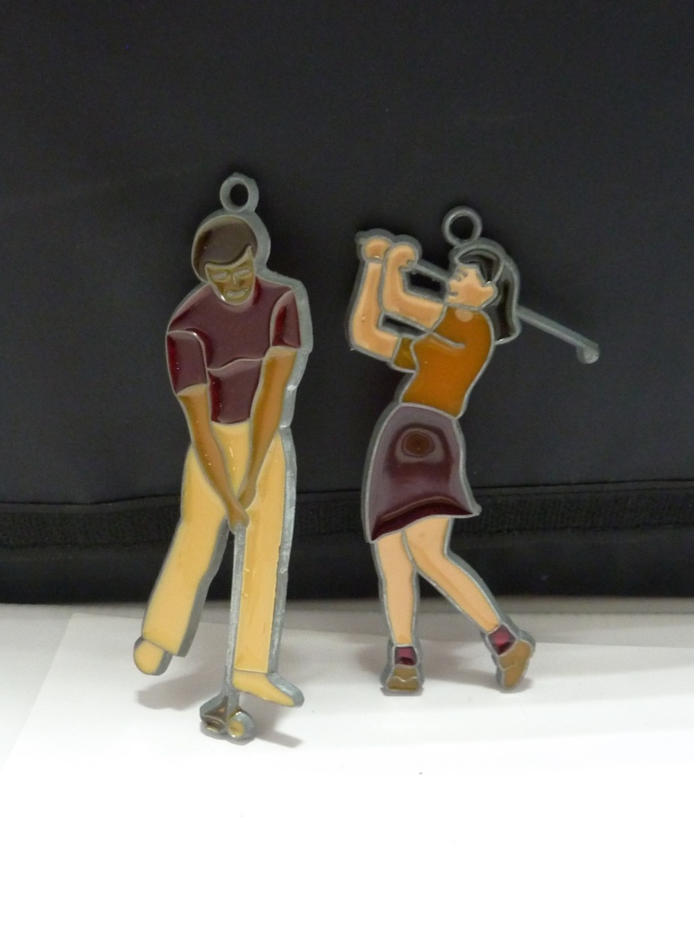 Vintage Stained Glass Suncatchers Golfers Couple MEN AND WOMEN Set of 2